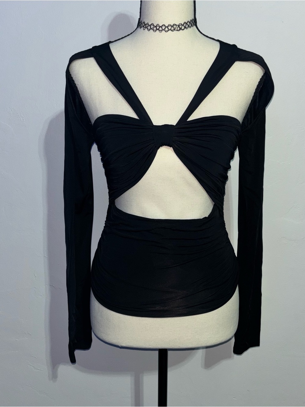 Ronny Kobo Collection Black Cutout Long Sleeve Top